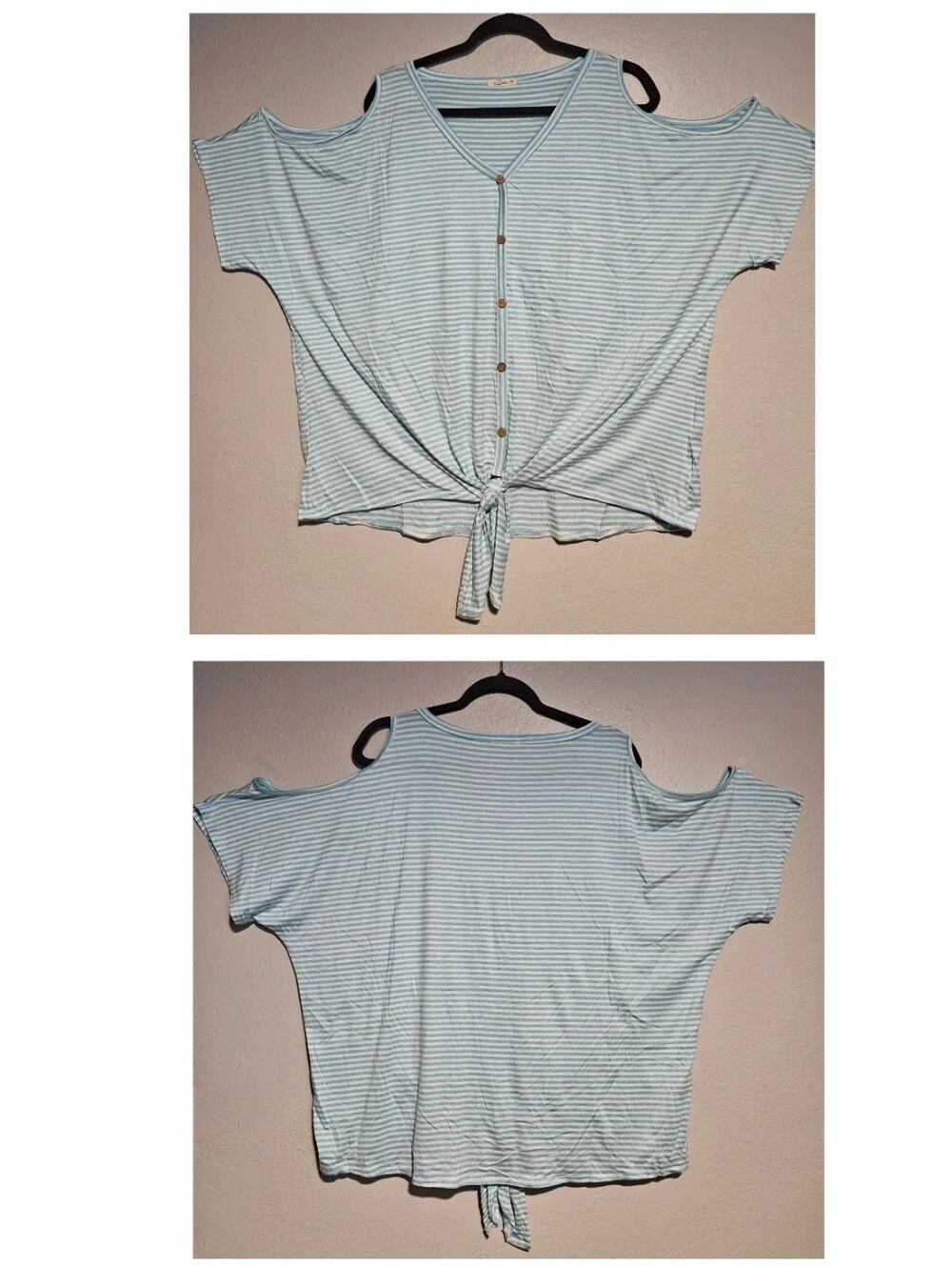 e.Luna Cold-Shoulder Tie Hem Striped Top in Five Colors Size 3X - Picture 12 of 14